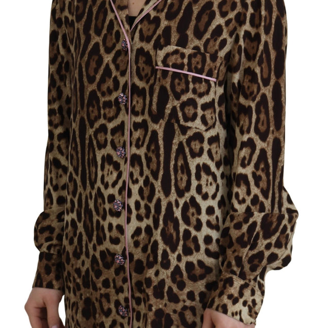 Dolce & Gabbana Brown Leopard Print Long Sleeves Blouse Top