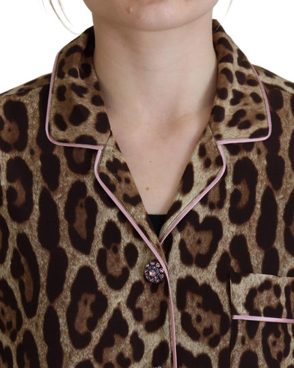 Dolce & Gabbana Brown Leopard Print Long Sleeves Blouse Top