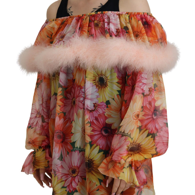 Dolce & Gabbana Multicolor Floral Fur Shearling Blouse Top