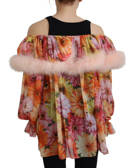 Dolce & Gabbana Multicolor Floral Fur Shearling Blouse Top