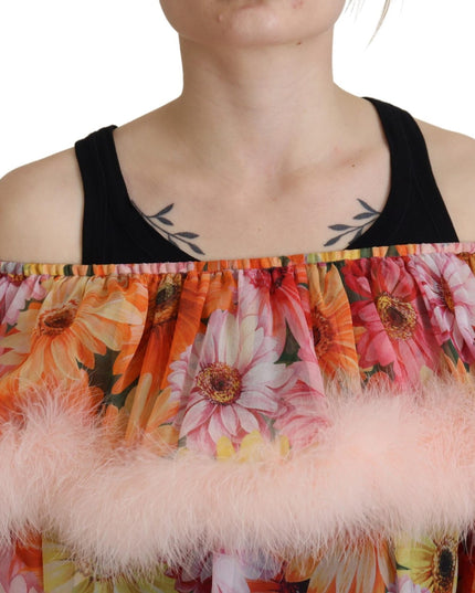 Dolce & Gabbana Multicolor Floral Fur Shearling Blouse Top