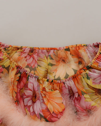 Dolce & Gabbana Multicolor Floral Fur Shearling Blouse Top