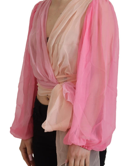 Dolce & Gabbana Pink Silk Wrap Long Sleeves Blouse Top