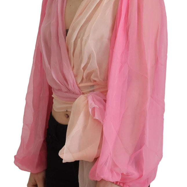 Dolce & Gabbana Pink Silk Wrap Long Sleeves Blouse Top