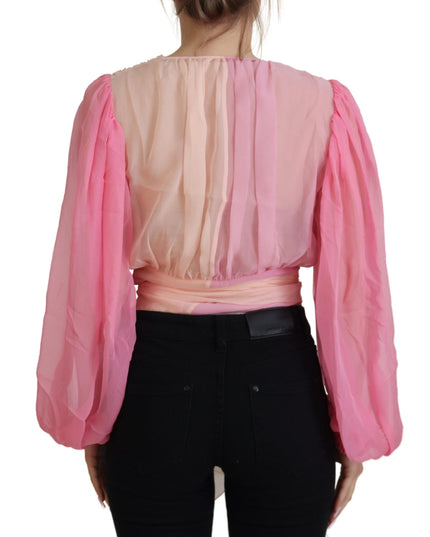 Dolce & Gabbana Pink Silk Wrap Long Sleeves Blouse Top