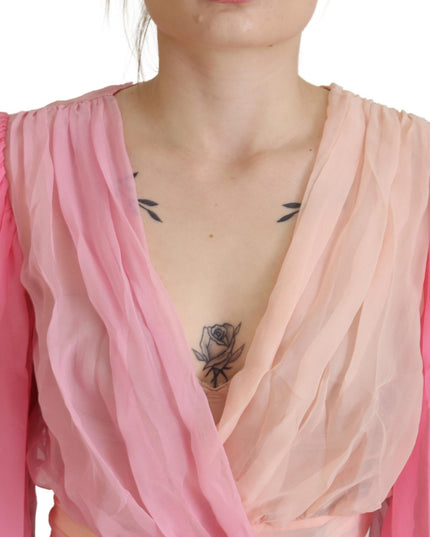 Dolce & Gabbana Pink Silk Wrap Long Sleeves Blouse Top