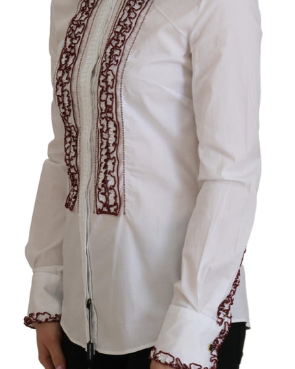 Dolce & Gabbana White Lace Long Sleeves Ruffle Collar Top