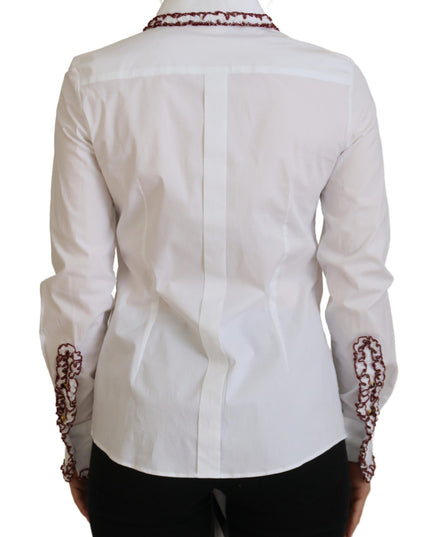 Dolce & Gabbana White Lace Long Sleeves Ruffle Collar Top