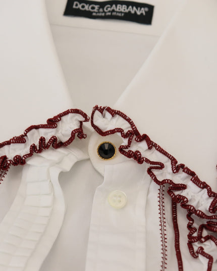 Dolce & Gabbana White Lace Long Sleeves Ruffle Collar Top