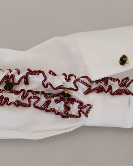 Dolce & Gabbana White Lace Long Sleeves Ruffle Collar Top