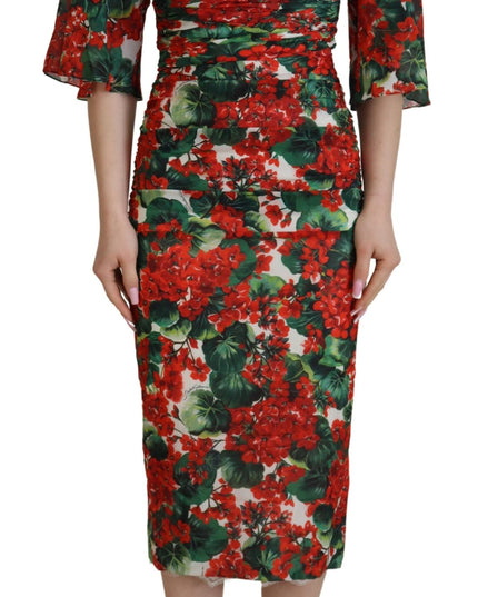 Dolce & Gabbana Multicolor Geranium Silk Sheath Midi Dress