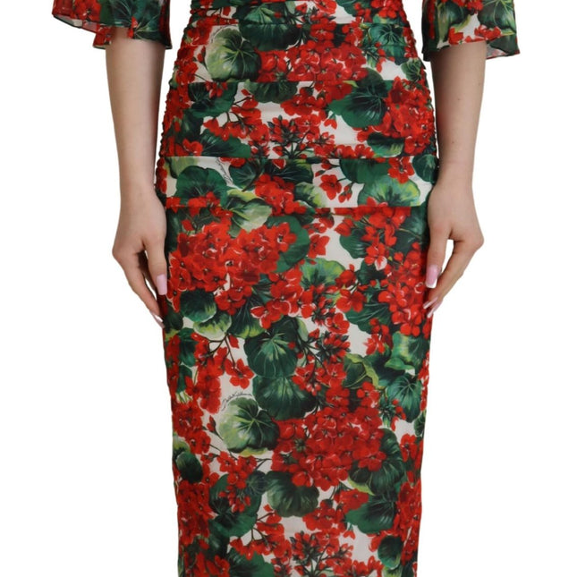 Dolce & Gabbana Multicolor Geranium Silk Sheath Midi Dress