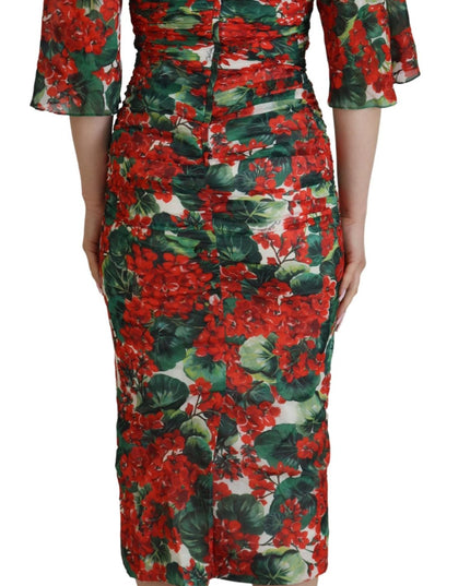 Dolce & Gabbana Multicolor Geranium Silk Sheath Midi Dress
