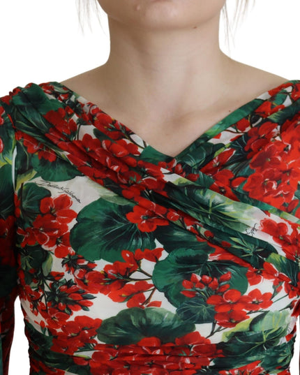 Dolce & Gabbana Multicolor Geranium Silk Sheath Midi Dress