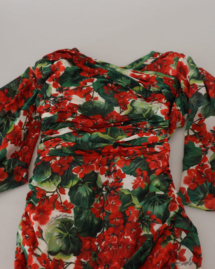 Dolce & Gabbana Multicolor Geranium Silk Sheath Midi Dress
