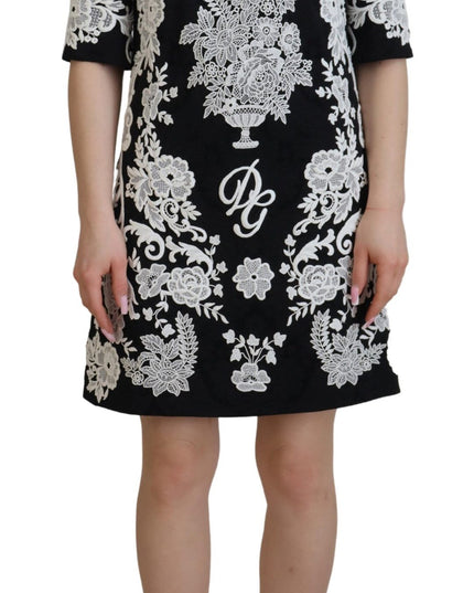 Dolce & Gabbana Black Lace Trim Half Sleeves A-line Dress