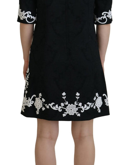 Dolce & Gabbana Black Lace Trim Half Sleeves A-line Dress