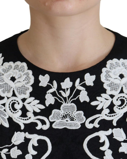 Dolce & Gabbana Black Lace Trim Half Sleeves A-line Dress