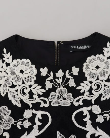 Dolce & Gabbana Black Lace Trim Half Sleeves A-line Dress