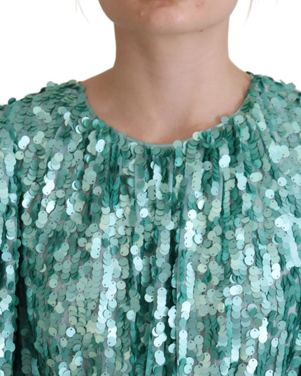 Dolce & Gabbana Blue Sequined Pleated Aline Midi Nylon Dress