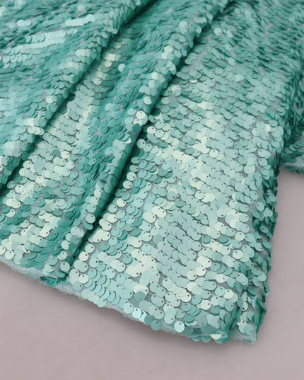 Dolce & Gabbana Blue Sequined Pleated Aline Midi Nylon Dress