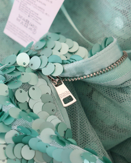 Dolce & Gabbana Blue Sequined Pleated Aline Midi Nylon Dress