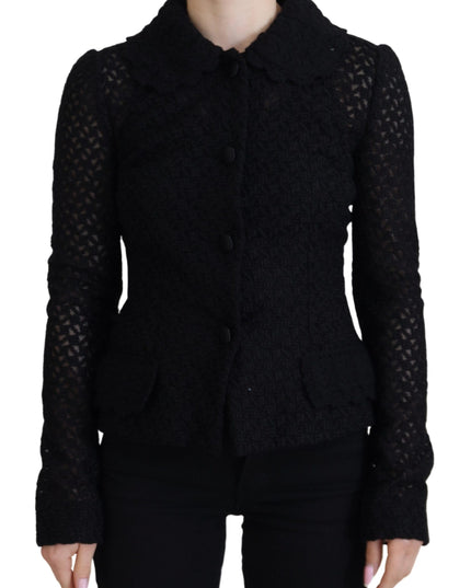 Dolce & Gabbana Black Wool Knitted Button Down Collar Jacket