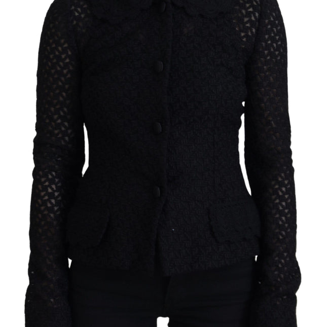 Dolce & Gabbana Black Wool Knitted Button Down Collar Jacket