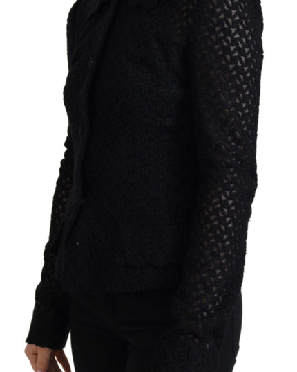 Dolce & Gabbana Black Wool Knitted Button Down Collar Jacket