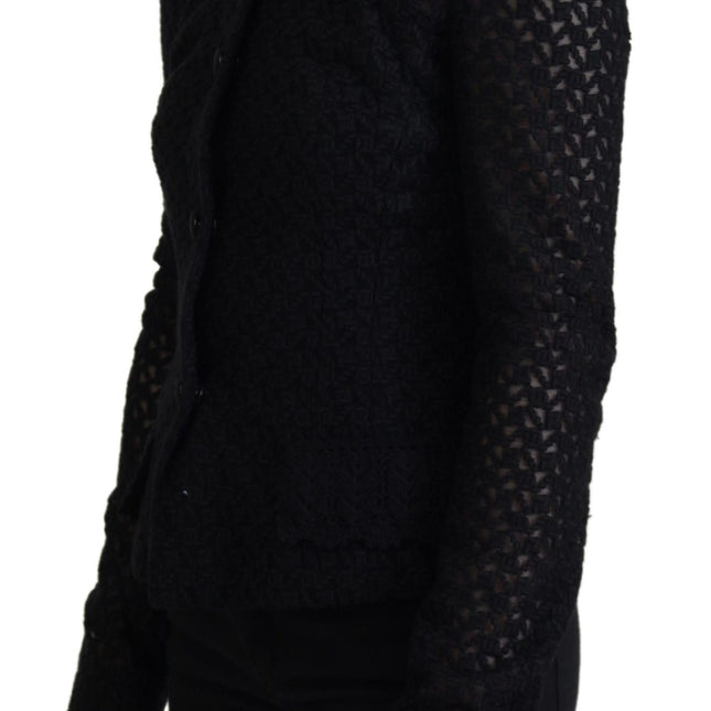 Dolce & Gabbana Black Wool Knitted Button Down Collar Jacket