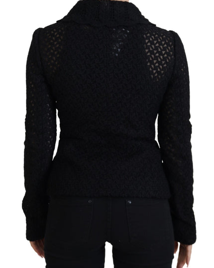 Dolce & Gabbana Black Wool Knitted Button Down Collar Jacket