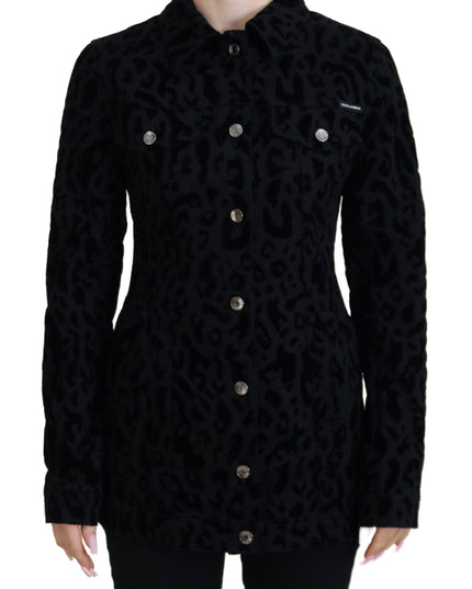 Dolce & Gabbana Black Leopard Long Sleeve Denim Cotton Jacket