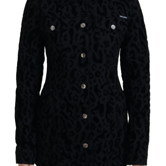 Dolce & Gabbana Black Leopard Long Sleeve Denim Cotton Jacket
