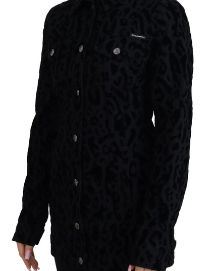 Dolce & Gabbana Black Leopard Long Sleeve Denim Cotton Jacket
