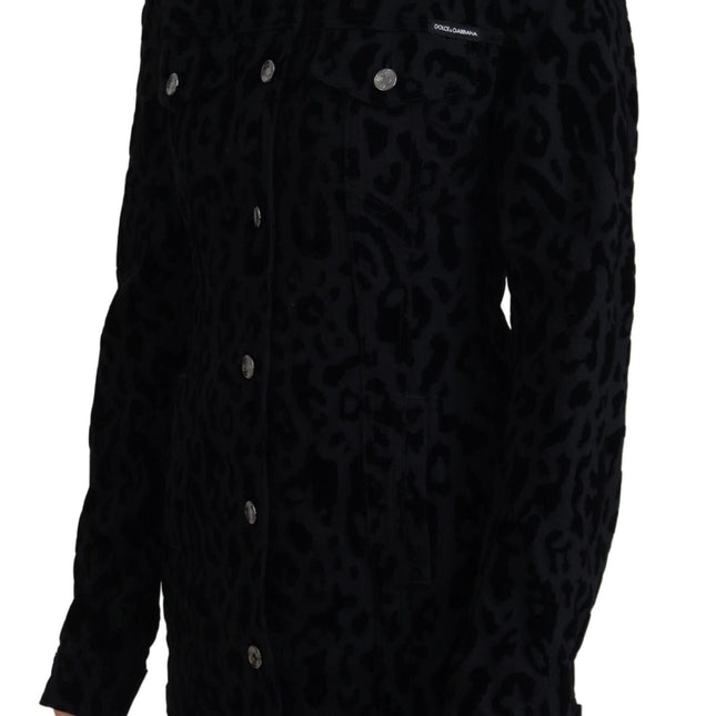 Dolce & Gabbana Black Leopard Long Sleeve Denim Cotton Jacket