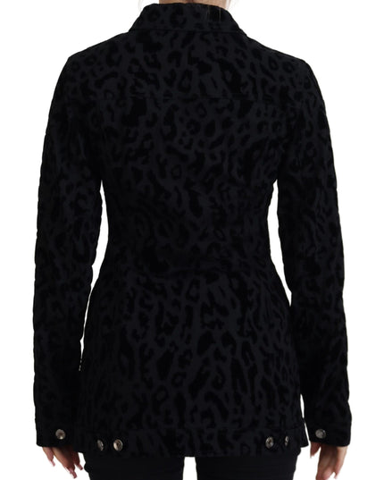 Dolce & Gabbana Black Leopard Long Sleeve Denim Cotton Jacket