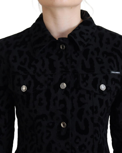 Dolce & Gabbana Black Leopard Long Sleeve Denim Cotton Jacket