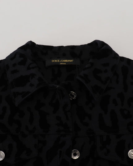 Dolce & Gabbana Black Leopard Long Sleeve Denim Cotton Jacket