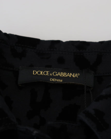 Dolce & Gabbana Black Leopard Long Sleeve Denim Cotton Jacket