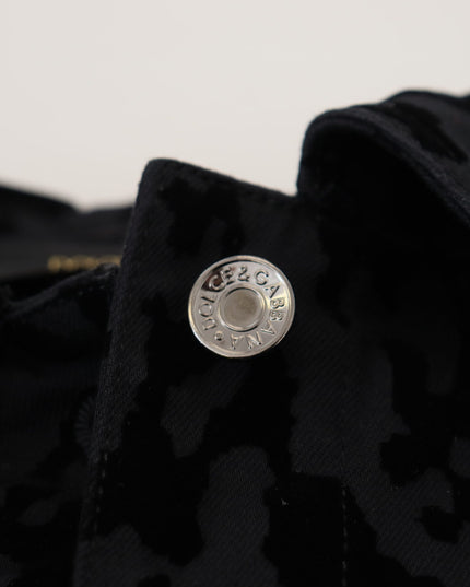 Dolce & Gabbana Black Leopard Long Sleeve Denim Cotton Jacket