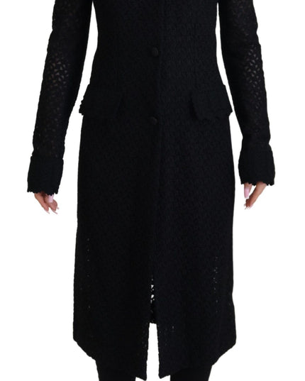 Dolce & Gabbana Black Button Down Long Blazer Cotton Jacket