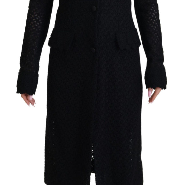 Dolce & Gabbana Black Button Down Long Blazer Cotton Jacket