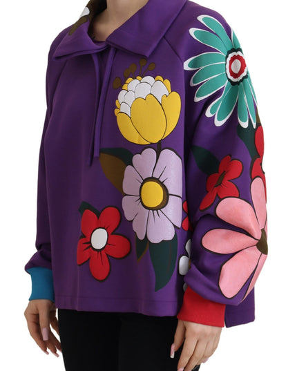 Dolce & Gabbana Purple Floral Print Pullover  Cotton Sweater