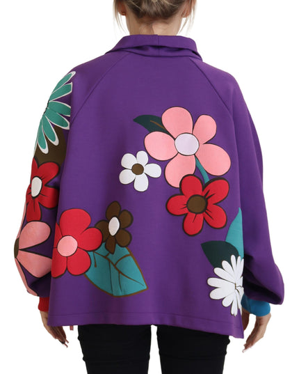 Dolce & Gabbana Purple Floral Print Pullover  Cotton Sweater
