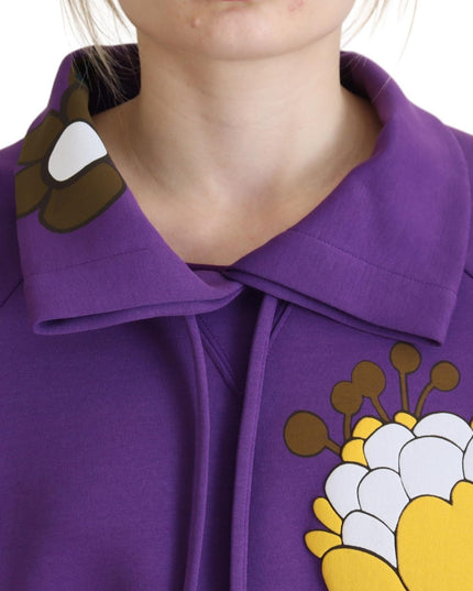 Dolce & Gabbana Purple Floral Print Pullover  Cotton Sweater