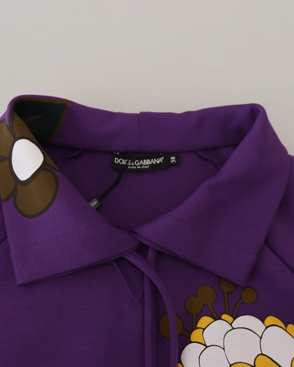 Dolce & Gabbana Purple Floral Print Pullover  Cotton Sweater