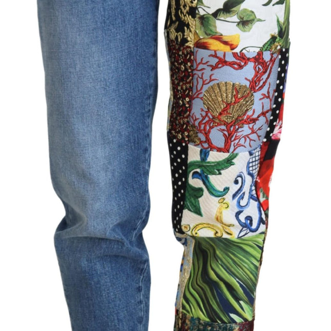 Dolce & Gabbana Blue Jacquard Majolica High Waist Jeans