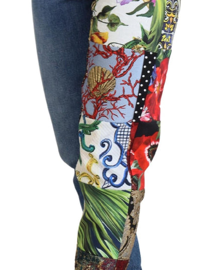 Dolce & Gabbana Blue Jacquard Majolica High Waist Jeans