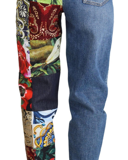 Dolce & Gabbana Blue Jacquard Majolica High Waist Jeans
