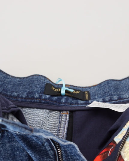 Dolce & Gabbana Blue Jacquard Majolica High Waist Jeans